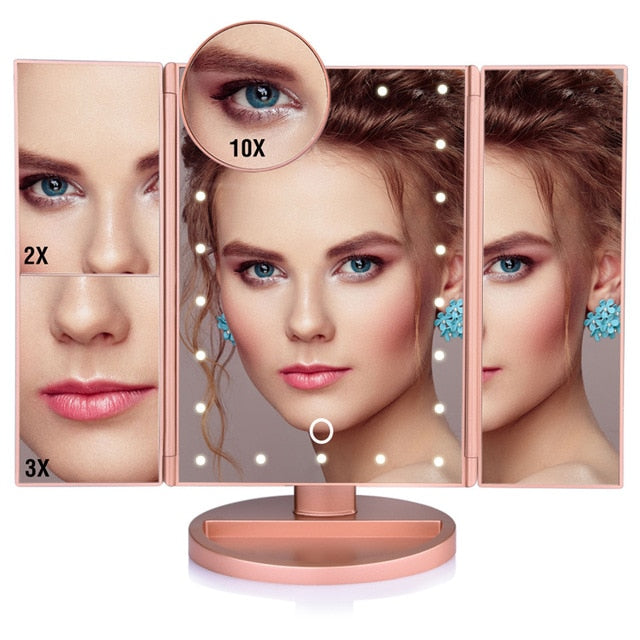 22 LED Lights Touch Screen Makeup Mirror 1X 10X Table Desktop Countertop Bright Adjustable USB Cable Or Batteries Use 16 Lights