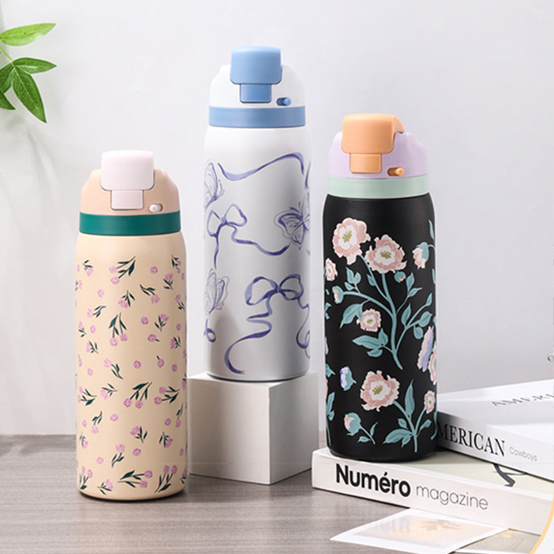 Fashionable Stainless Steel Insulated Bottle with Cartoon Patterns, Large-Capacity Jump Cup, Ideal for Outdoor Sports.