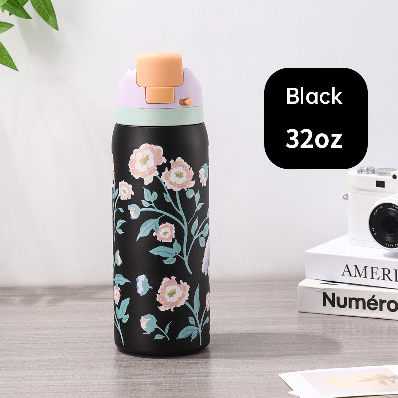 Fashionable Stainless Steel Insulated Bottle with Cartoon Patterns, Large-Capacity Jump Cup, Ideal for Outdoor Sports.