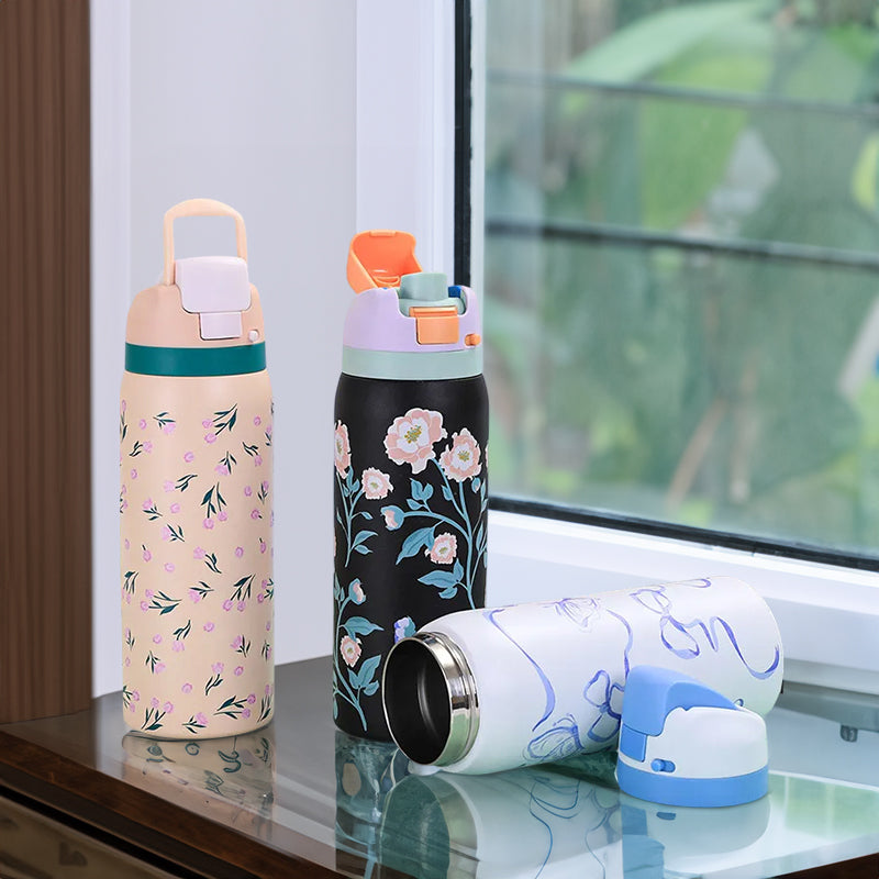 Fashionable Stainless Steel Insulated Bottle with Cartoon Patterns, Large-Capacity Jump Cup, Ideal for Outdoor Sports.