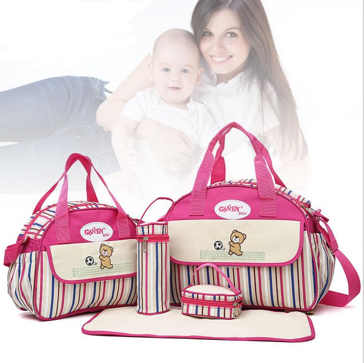 5 PCS/SET Baby Nappy Bags Diaper Bag Mother Shoulder Bag Fashion Maternity Mummy Handbag Waterproof Baby Stroller Bag