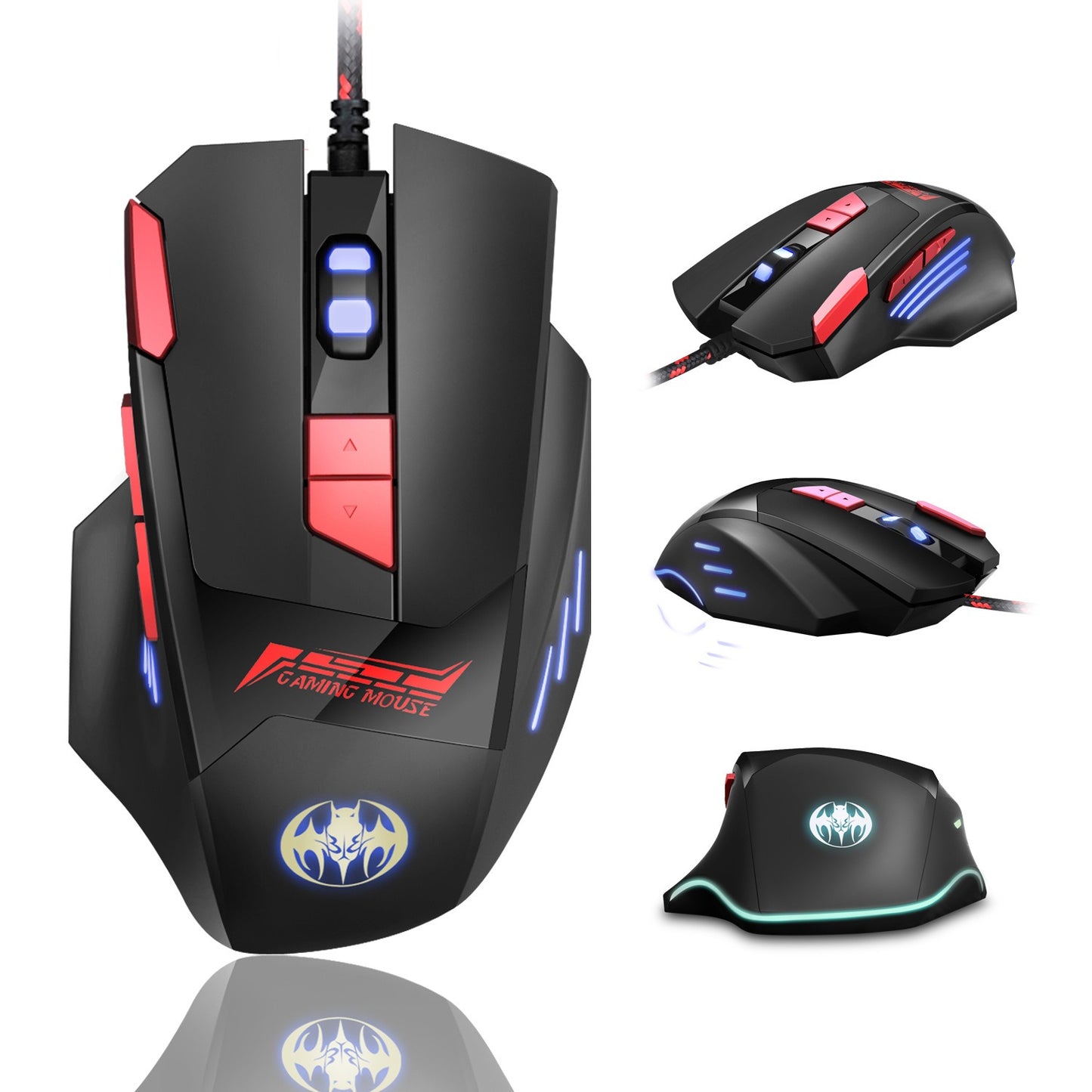 USB wired optical gaming mouse with 8 buttons illuminated breathing light firepower button