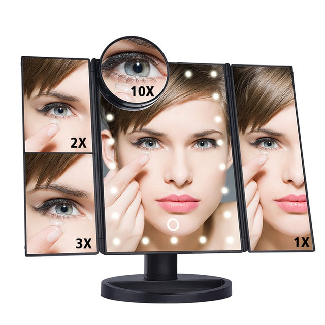 22 LED Lights Touch Screen Makeup Mirror 1X 10X Table Desktop Countertop Bright Adjustable USB Cable Or Batteries Use 16 Lights