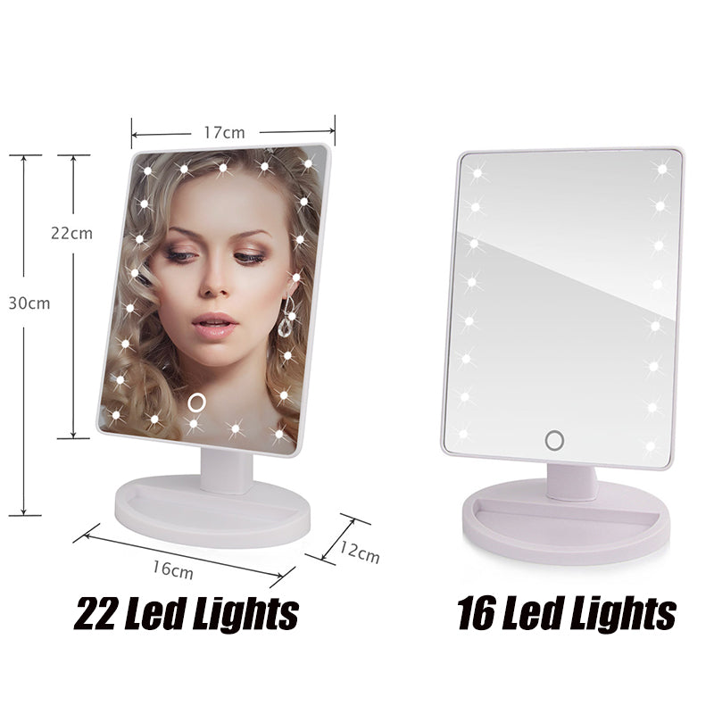 22 LED Lights Touch Screen Makeup Mirror 1X 10X Table Desktop Countertop Bright Adjustable USB Cable Or Batteries Use 16 Lights