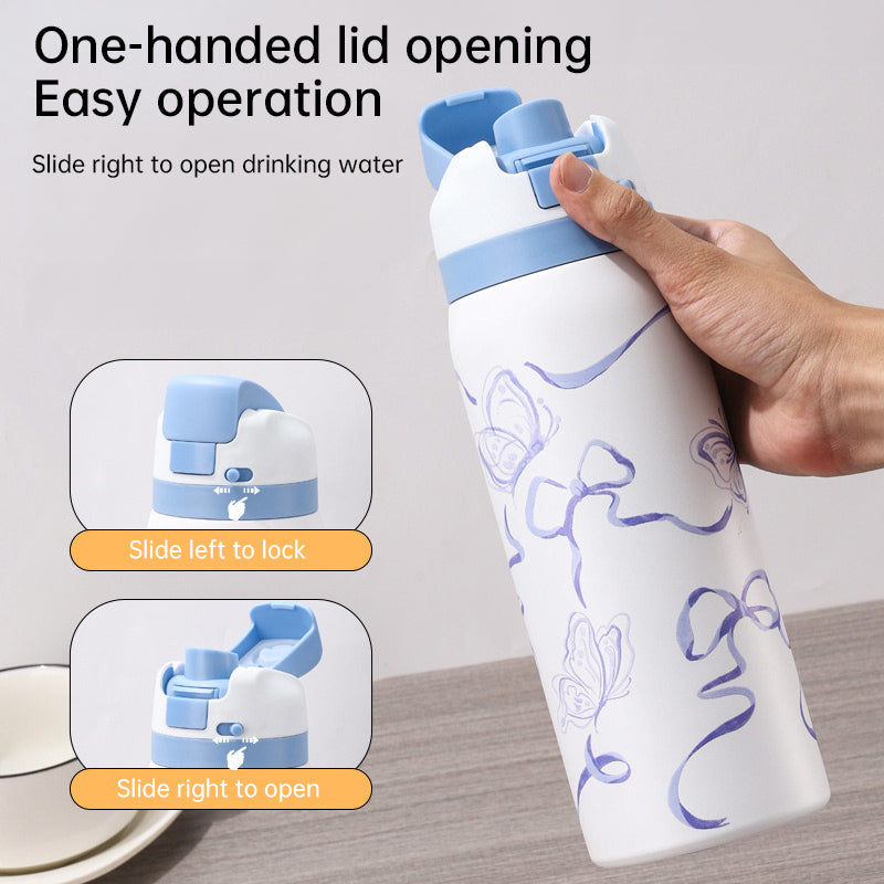 Fashionable Stainless Steel Insulated Bottle with Cartoon Patterns, Large-Capacity Jump Cup, Ideal for Outdoor Sports.