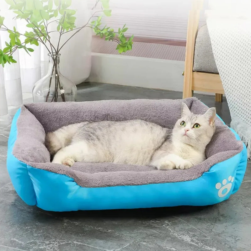 New, soft, and cozy fleece pet bed. Waterproof bottom. Suitable for small, medium & large pets. Keeps pets warm.