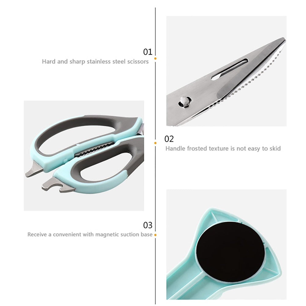 Kitchen Scissors Multifunctional Poultry Bottle Opener Bone Cutter Shear Scissors Peel Poultry Shear With Magnetic Storage Bag