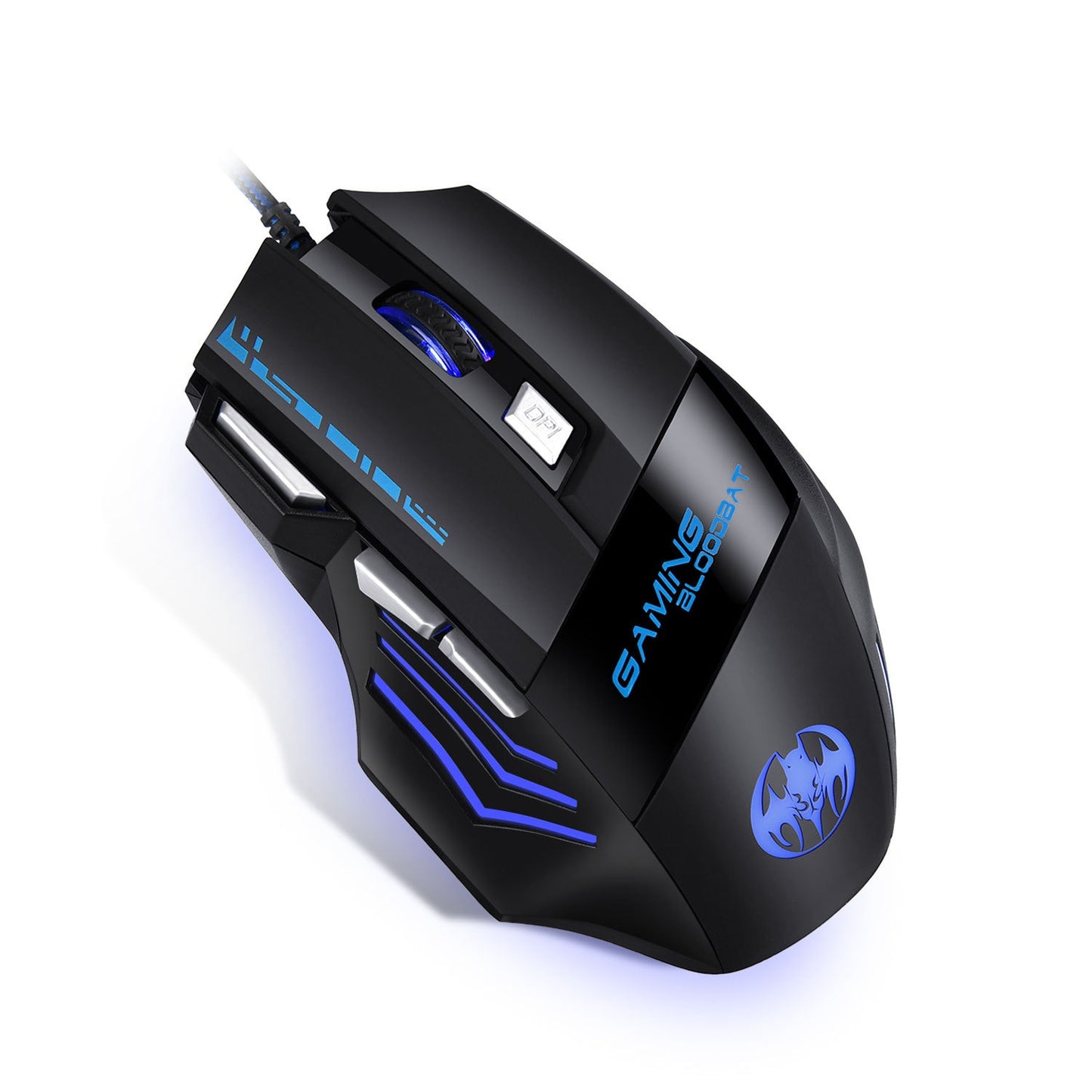 USB wired optical gaming mouse with 8 buttons illuminated breathing light firepower button