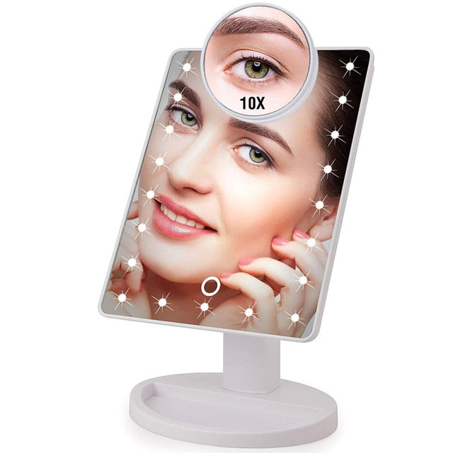 22 LED Lights Touch Screen Makeup Mirror 1X 10X Table Desktop Countertop Bright Adjustable USB Cable Or Batteries Use 16 Lights